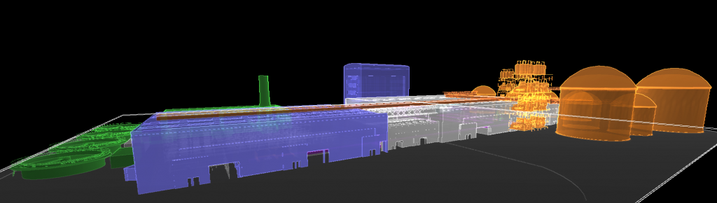 Modèlisation 3D d'un site industriel, comprenant des bâtiments adiministratifs, au sein de la GMAO Altair Enterprise 